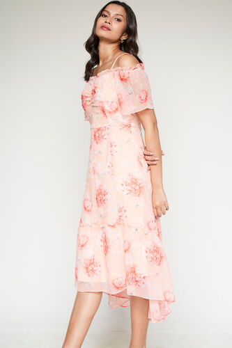Peach And Orange Floral High-Low Gown, Peach, image 3